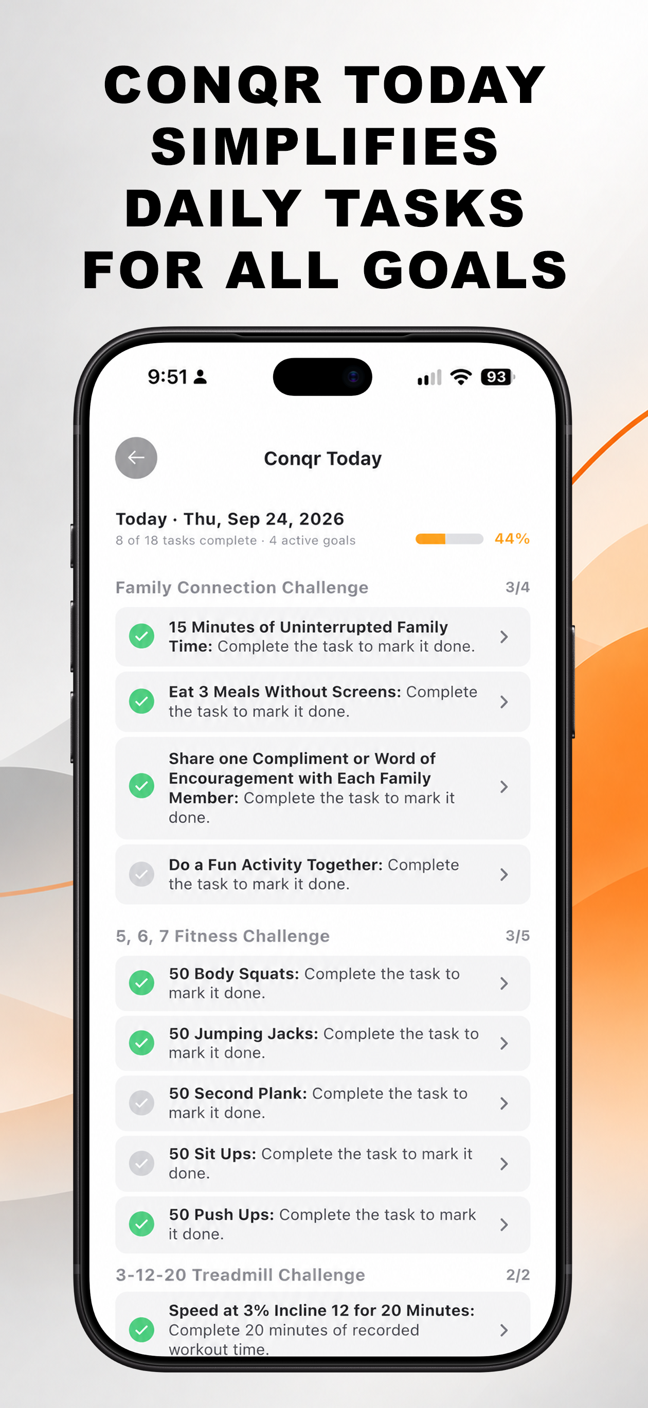 Conqr Today screen